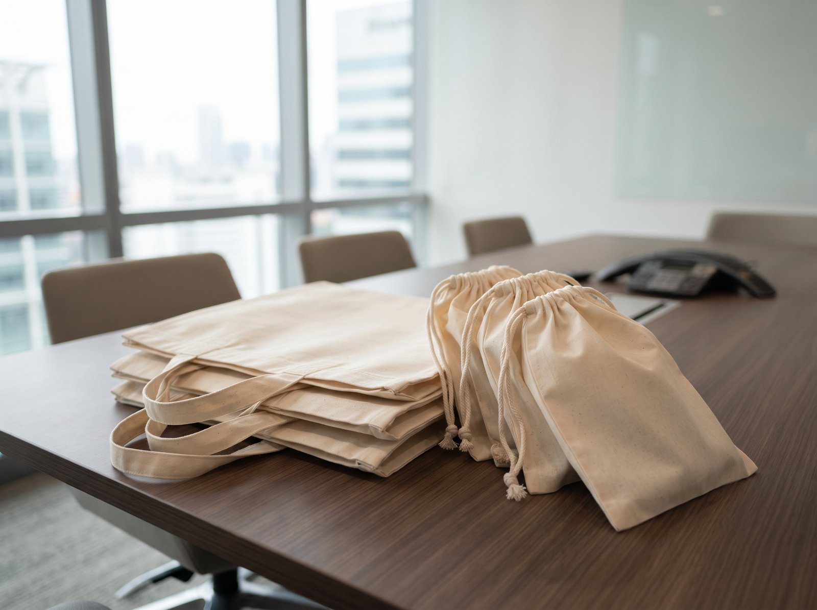 Branded corporate tote bags prepared for a Singapore event